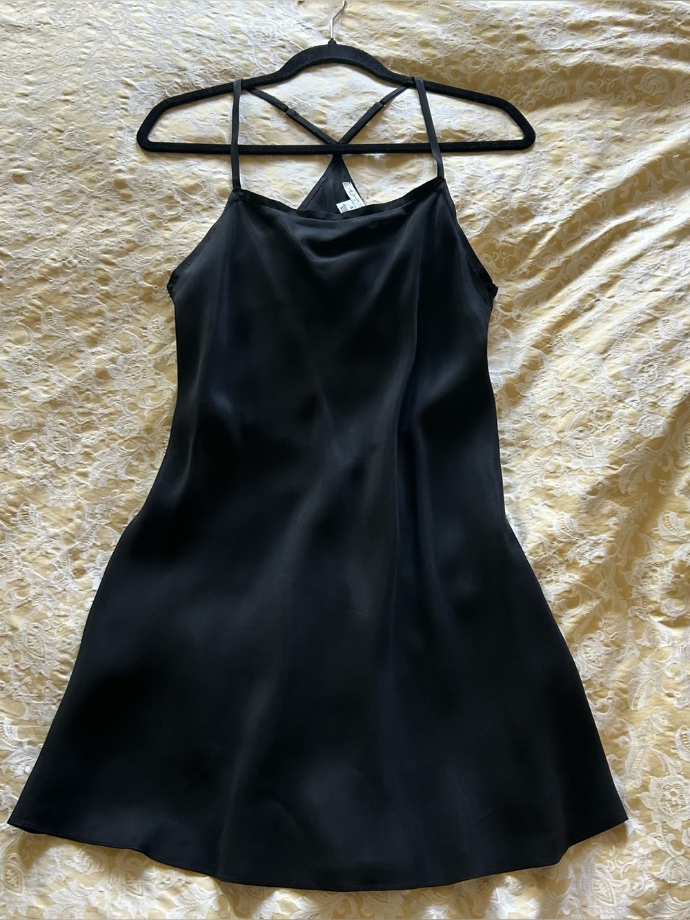 Black Slip Dress With Rose Embroidery